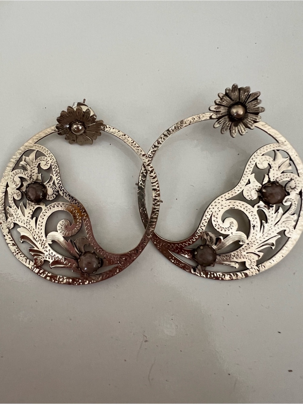 The Rowdy Rose handmade Floral Filigree Hoop Earrings in Silvertone